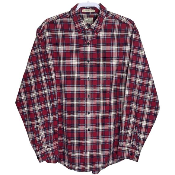 LL Bean Flannel Shirt Mens L Red Scotch Plaid Traditional Fit Gorpcore Outdoor - Picture 1 of 10